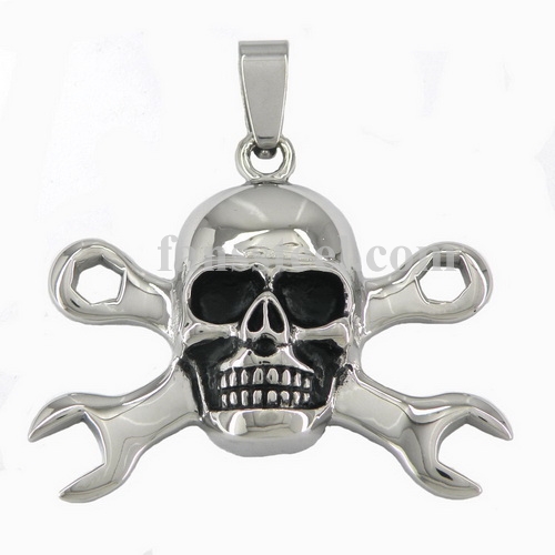 FSP16W59 skull cross spanner wrench pendant - Click Image to Close